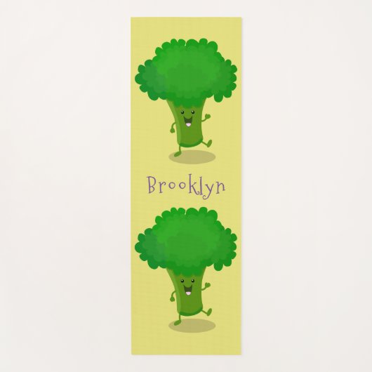 Cute kawaii dansende broccoli cartoon illustratie yogamat (Voorkant)