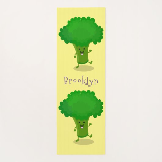 Cute kawaii dansende broccoli cartoon illustratie yogamat (Achterkant)
