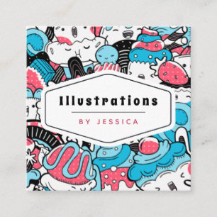 Cute Kawaii Dessert Pattern Graphic Designer Sweet Vierkante Visitekaartje