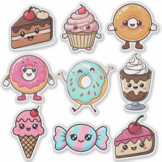 Cute Kawaii Desserts Sticker (Voorkant)