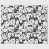 Cute Kawaii Dier Doodle Patroon (1) Cadeaupapier (Vlak)