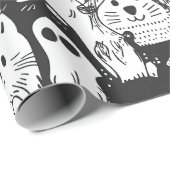 Cute Kawaii Dier Doodle Patroon (1) Cadeaupapier (Rol Hoek)