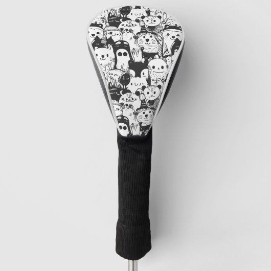 Cute Kawaii Dier Doodle Patroon (1) Golfheadcover (Voorkant)
