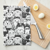 Cute Kawaii Dier Doodle Patroon (1) Theedoek (Quarter Fold)