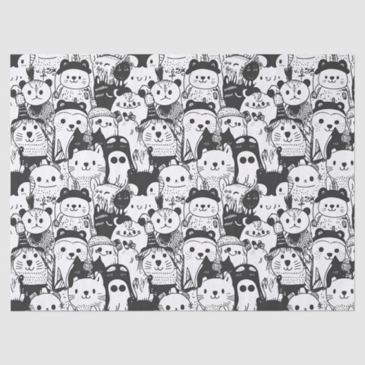 Cute Kawaii Dier Doodle Patroon (1) Tissuepapier (Voorkant)