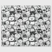 Cute Kawaii Dier Doodle Patroon (2) Cadeaupapier (Vlak)
