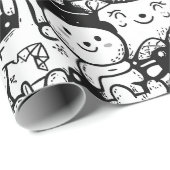 Cute Kawaii Dier Doodle Patroon (2) Cadeaupapier (Rol Hoek)