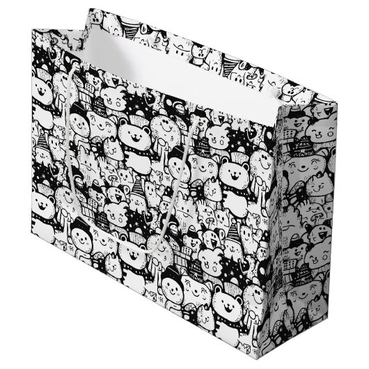 Cute Kawaii Dier Doodle Patroon (2) Groot Cadeauzakje (Voorkant Gekanteld)