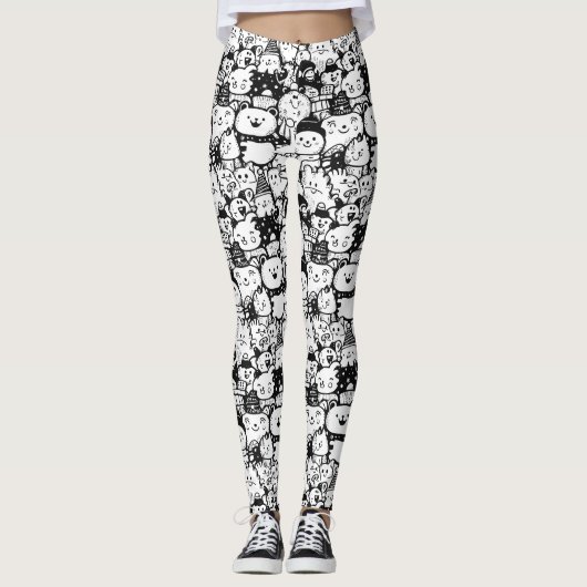 Cute Kawaii Dier Doodle Patroon (2) Leggings (Voorkant)