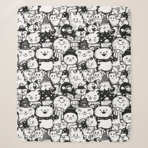 Cute Kawaii Dier Doodle Patroon (2) Sherpa Deken