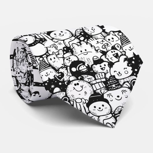 Cute Kawaii Dier Doodle Patroon (2) Stropdas (Opgerold)