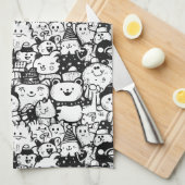 Cute Kawaii Dier Doodle Patroon (2) Theedoek (Quarter Fold)