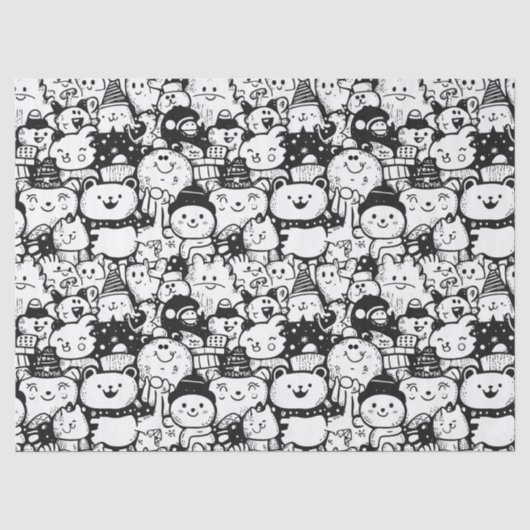 Cute Kawaii Dier Doodle Patroon (2) Tissuepapier (Voorkant)