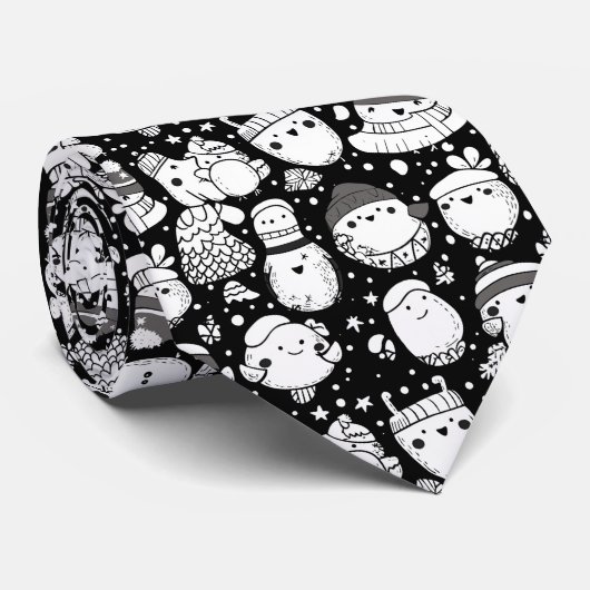 Cute Kawaii Dier Doodle Patroon (3) Stropdas (Opgerold)