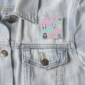 Cute Kawaii Dieren Pastel Glitter Speld Vierkante Button 5,1 Cm (In situ)