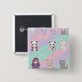 Cute Kawaii Dieren Pastel Glitter Speld Vierkante Button 5,1 Cm (Voorkant /achterkant)