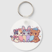 Cute Kawaii Dieren Pastel Hart Sleutelhanger (Voorkant)