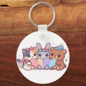 Cute Kawaii Dieren Pastel Hart Sleutelhanger (Voorkant)