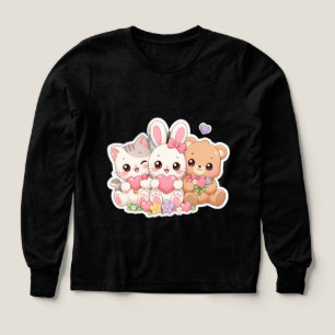 Cute Kawaii Dieren Vrienden Harten Bloemen Pastel