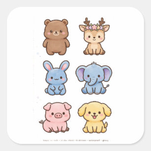 Cute Kawaii Dierstickers Beer Herten Konijn Set Vierkante Sticker