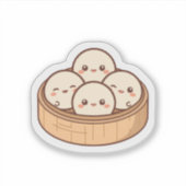 Cute Kawaii Dim Sum Bamboe Stoommand Sticker | Ado (Voorkant)
