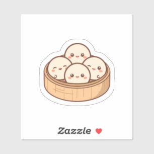 Cute Kawaii Dim Sum Bamboe Stoommand Sticker   Ado