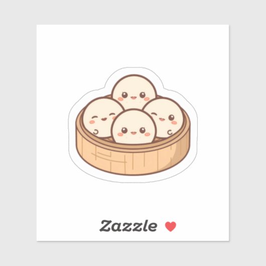 Cute Kawaii Dim Sum Bamboe Stoommand Sticker | Ado (Vel)
