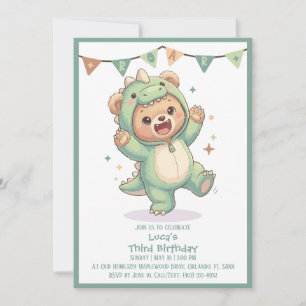 Cute Kawaii Dino Beer Feestje   3e Verjaardag Kaart