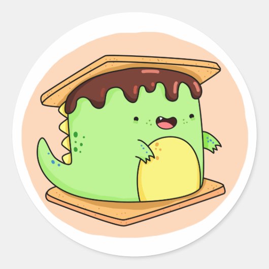Cute Kawaii Dino-smore Ronde Sticker (Voorkant)