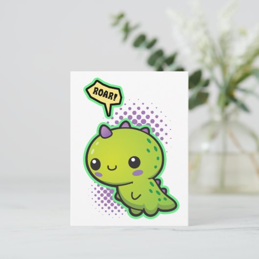 Cute Kawaii Dinosaur Briefkaart (Staand voorkant)
