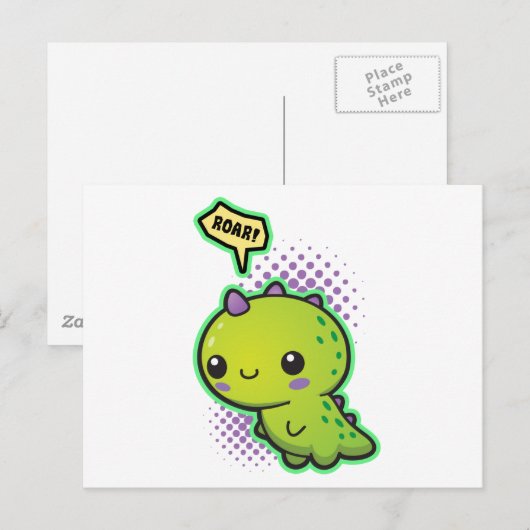 Cute Kawaii Dinosaur Briefkaart (Voorkant / Achterkant)