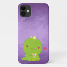 Cute Kawaii Dinosaur Eating Cookie Paars