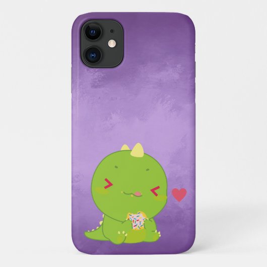 Cute Kawaii Dinosaur Eating Cookie Paars Case-Mate iPhone Case (Achterkant)