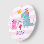 Cute Kawaii Dinosaur Girl Pink Nursery Fun Roar Grote Klok (Hoek)