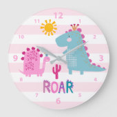 Cute Kawaii Dinosaur Girl Pink Nursery Fun Roar Grote Klok (Voorkant)
