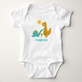 Cute Kawaii Dinosaurs Baby Boy Turquoise Name Romper (Voorkant)