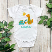 Cute Kawaii Dinosaurs Baby Boy Turquoise Name Romper