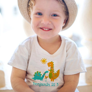 Cute Kawaii Dinosaurs Boy Blue 3rd Birthday Name Kinder Shirts