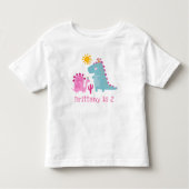 Cute Kawaii Dinosaurs Girl Pink 2e verjaardag Naam Kinder Shirts (Voorkant)
