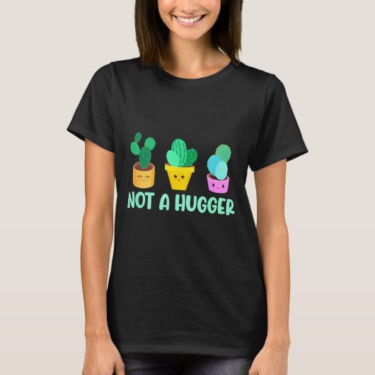 Cute Kawaii Do Not Hug I'm Not A Hugger Cactus  T-shirt (Voorkant)
