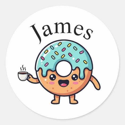 Cute Kawaii Donut Coffee Lover Personalized Sticke Ronde Sticker (Voorkant)