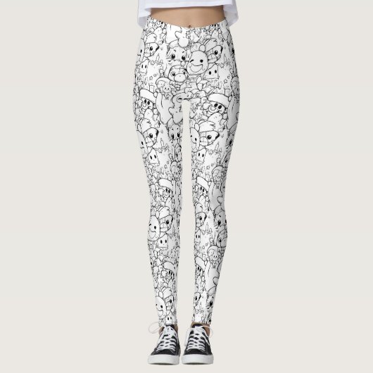 Cute Kawaii Doodle Karakters (1) Leggings (Voorkant)