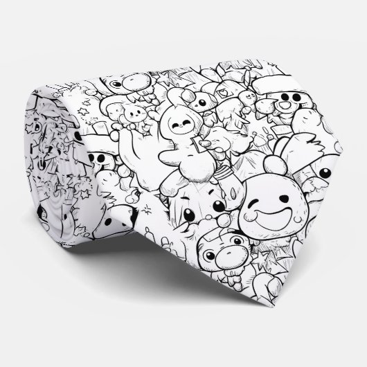 Cute Kawaii Doodle Karakters (1) Stropdas (Opgerold)