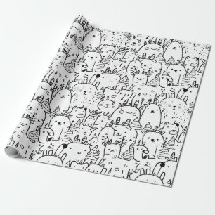 Cute Kawaii Doodle Karakters (2) Cadeaupapier