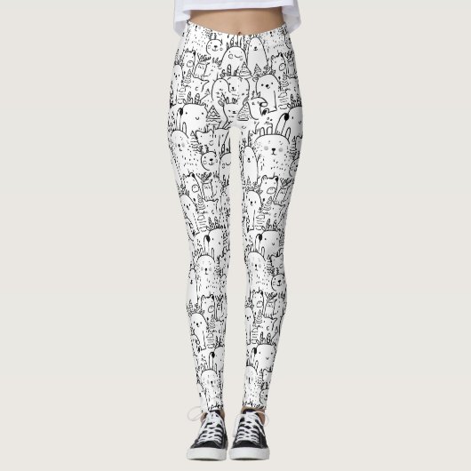 Cute Kawaii Doodle Karakters (2) Leggings (Voorkant)