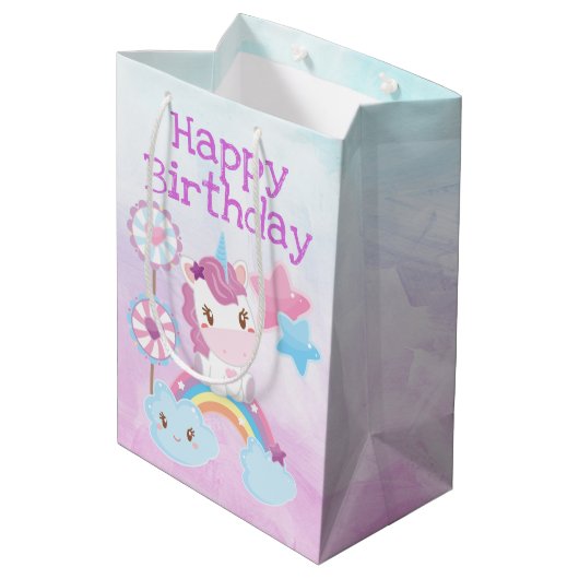 Cute Kawaii Dreamweaver Unicorn Rainbow Birthday Medium Cadeauzakje (Achterkant Gekanteld)
