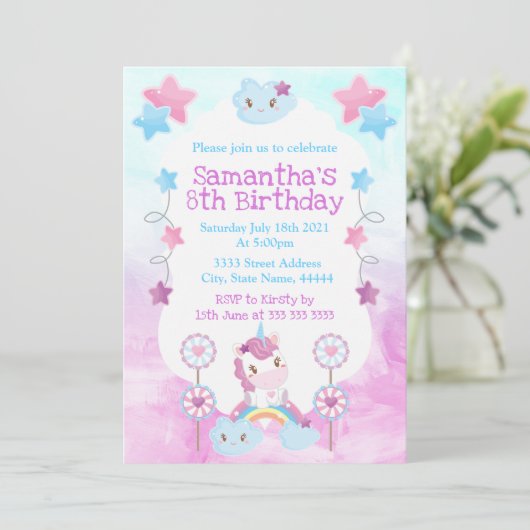 Cute Kawaii Dreamweaver Unicorn Rainbow Cloud Kaart (Staand voorkant)