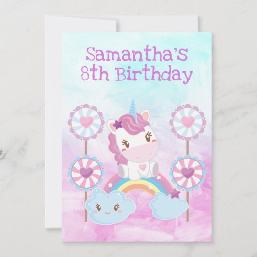 Cute Kawaii Dreamweaver Unicorn Rainbow Cloud Kaart (Achterkant)