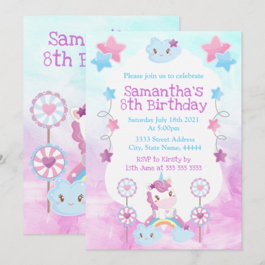 Cute Kawaii Dreamweaver Unicorn Rainbow Cloud Kaart (Voorkant / Achterkant)