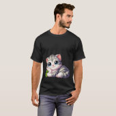 Cute Kawaii Dreamy Grey Kitten Blue Eyes Cat  T-shirt (Voorkant volledig)
